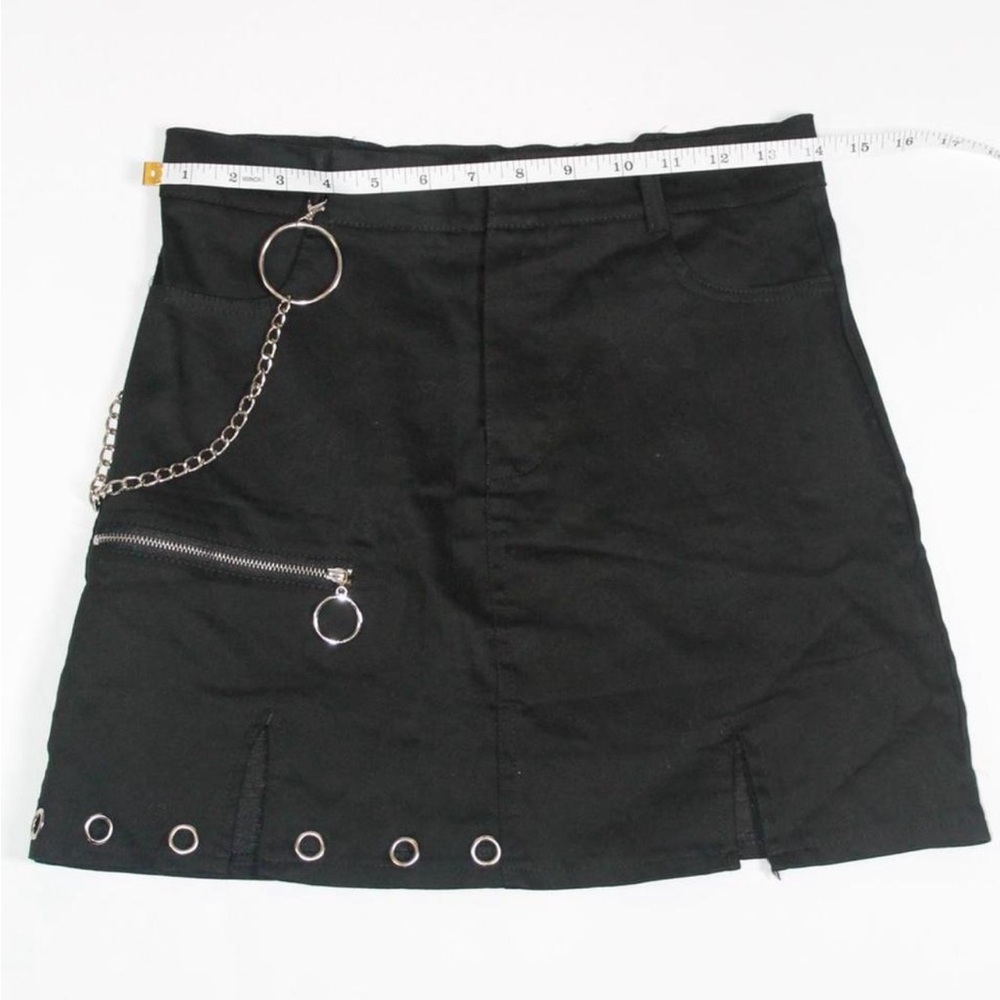 Black Mini Skirt with Grommet and Chain Detail - Picture 3 of 5